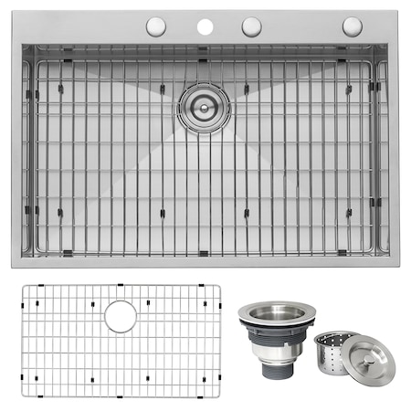 Ruvati 33"x22" Drop-in Topmount 16 Gauge Zero Radius SS Kitchen Sink Sgl Bowl RVH8001